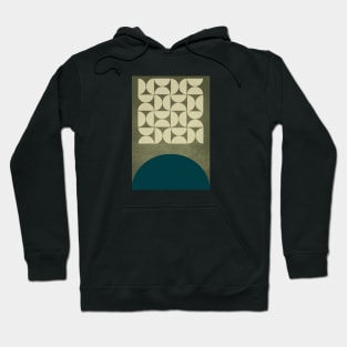 Midcentury Abstract Teal and Cream Textured Geometric Print Hoodie